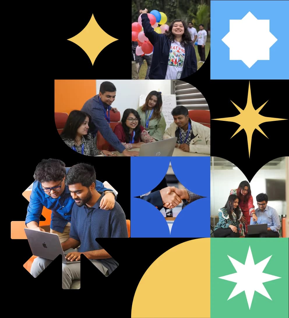 Team collaboration collage — developers working together on projects